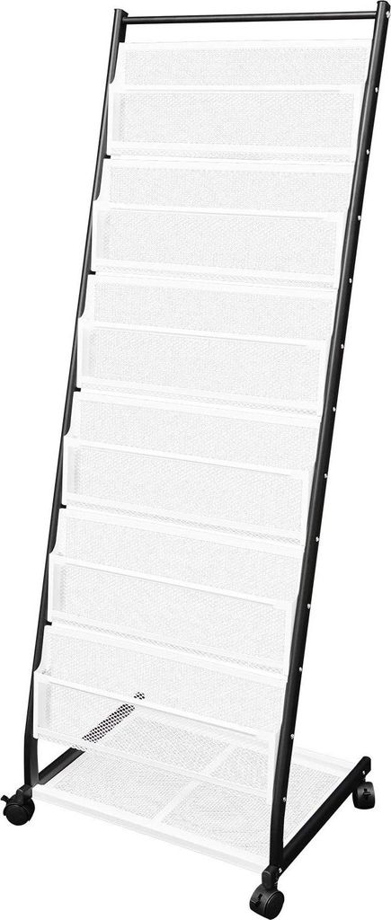 Bodenstehender Prospektständer - Magazinregal - 6 Ebenen - 4 Rollen - Eisenrahmen - Höhe 139 cm