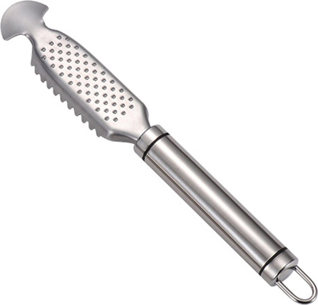 Fischschupper-Werkzeug, Fischentschupper aus Edelstahl mit Rillen, Fischschaber mit zweireihigen Zähnen, ergonomischer Griff, Fischschuppen-Kratzr...