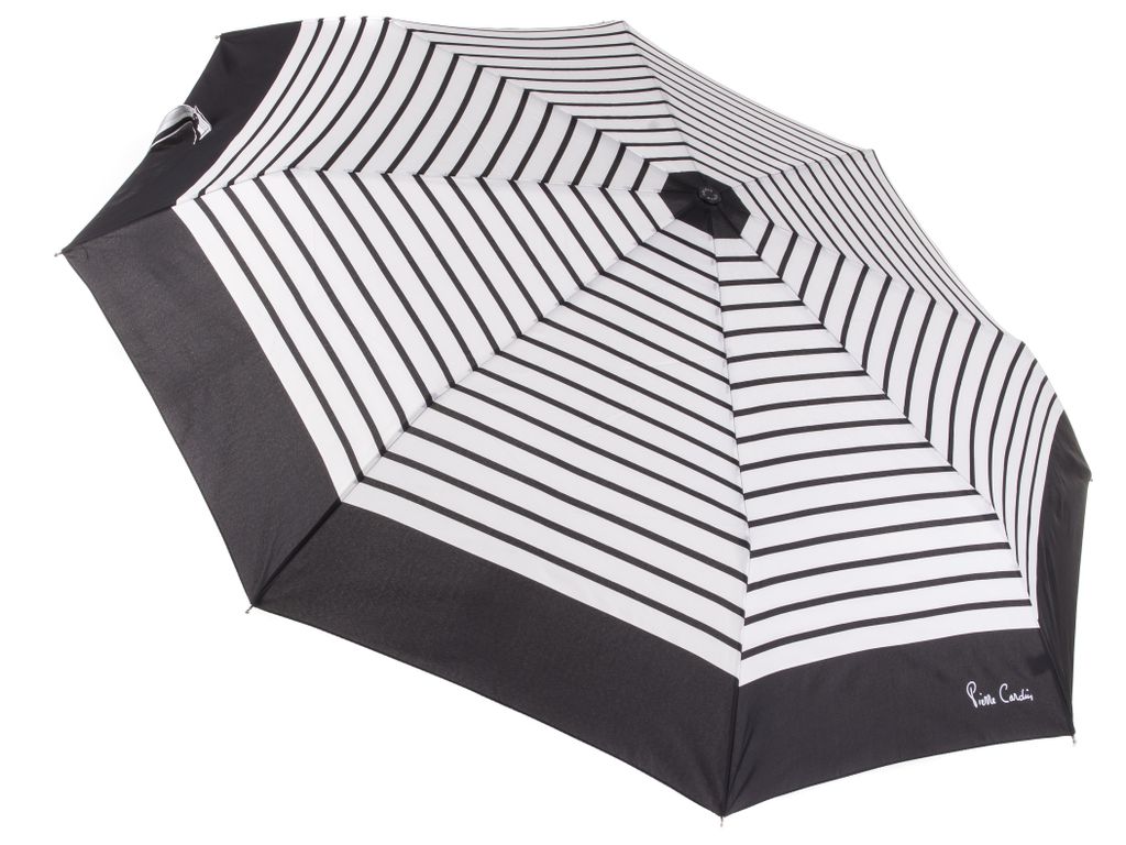 Pierre Cardin Regenschirm Taschenschirm mit Vollautomatik weiß mit schwarzen Streifen und schwarzem Rand Damen