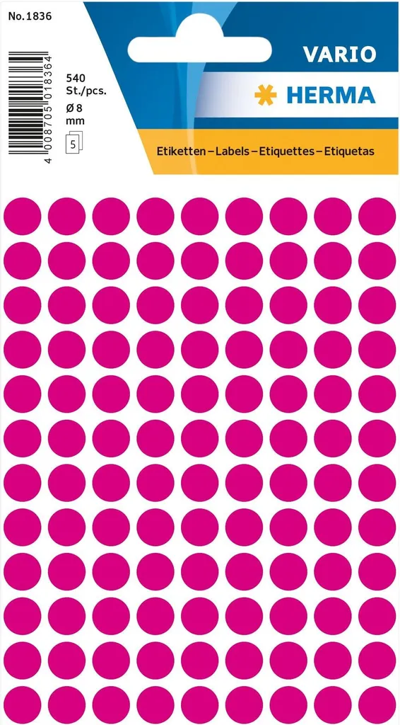 HERMA 1836 Bollini Adesivi Pink Ø 8mm | Etichette 540 pz per Ufficio