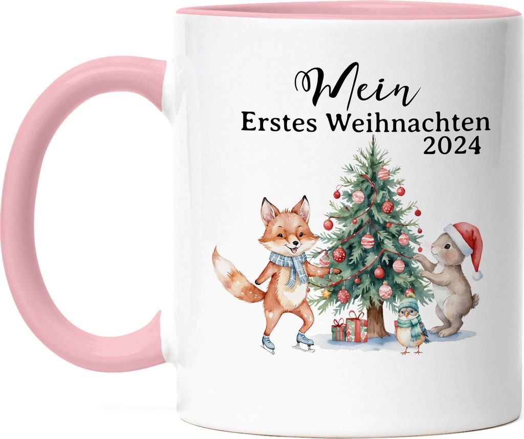 Mein Erstes Weihnachten 2024 Tasse Rosa Süßes Design für Babys und Kinder zur Weihnachtszeit