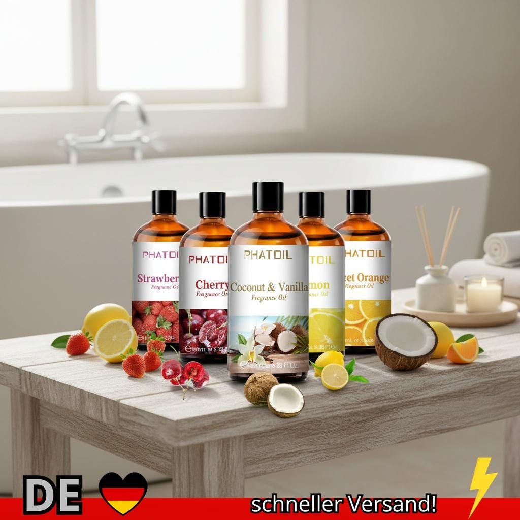 PHATOIL 100 Ml Aromatherapie-Duftöl Kokosnuss und Vanille Erdbeere Kirsche