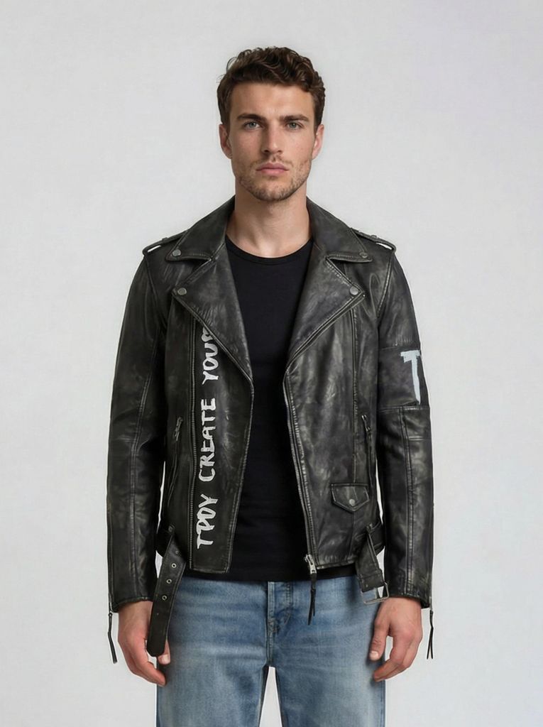 Russell Herren Echtleder Lederjacke Schwarz XL