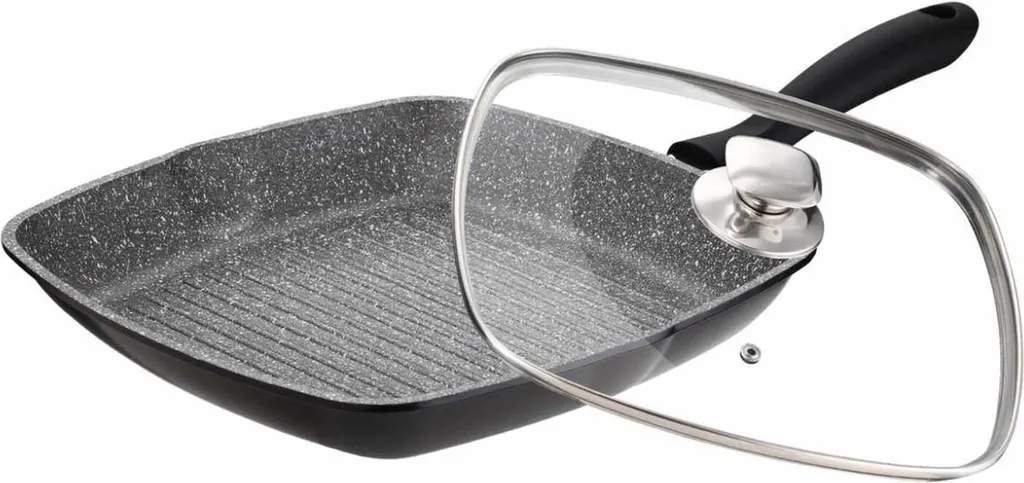 Griglia In Alluminio Pressofuso VIER A621: 28 Cm, Antiaderente Whitford Xylan, Adatta A Induzione, Manico In Legno - 3