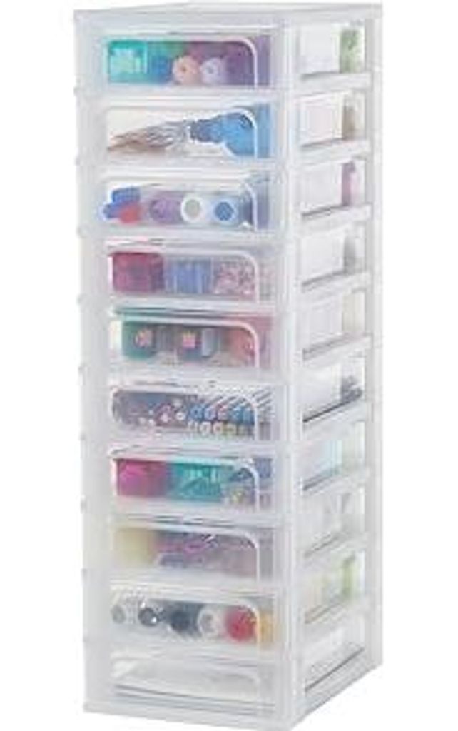 Iris Ohyama, Kunststoff Schubladenbox mit 10 tiefen Schubladen, Mattweiß, Easy-Pull-System, A4, A5 & A6 Format, Schreibtisch Organizer für Büro,...