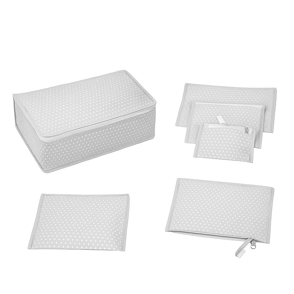 Koffer-Organizer Set 6-teilig – Reisebeutel grau gepunktet – Packtaschen mit Reißverschluss – Kofferorganizer ohne Netz Reisegepäck Innenor...