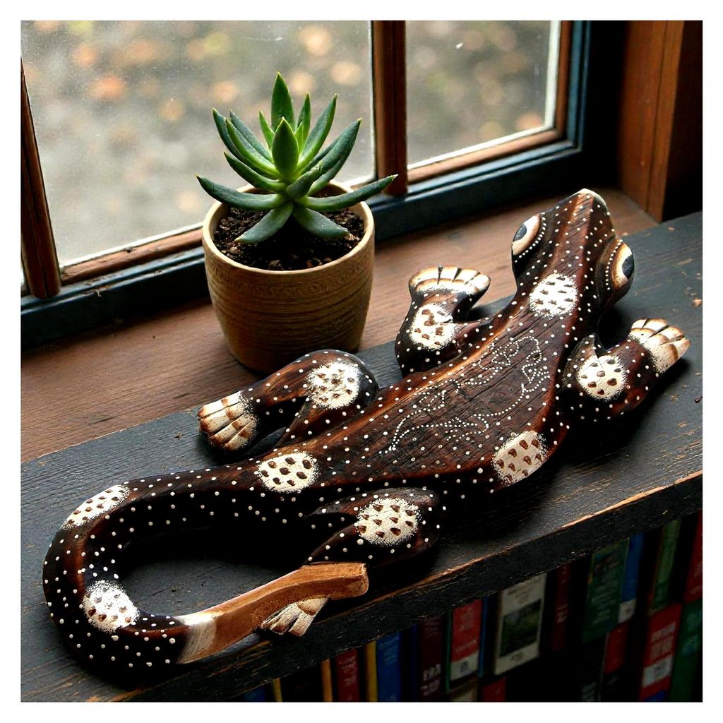 Gecko Wandrelief aus Holz - Handgefertigt auf Bali, Deko-Idee
