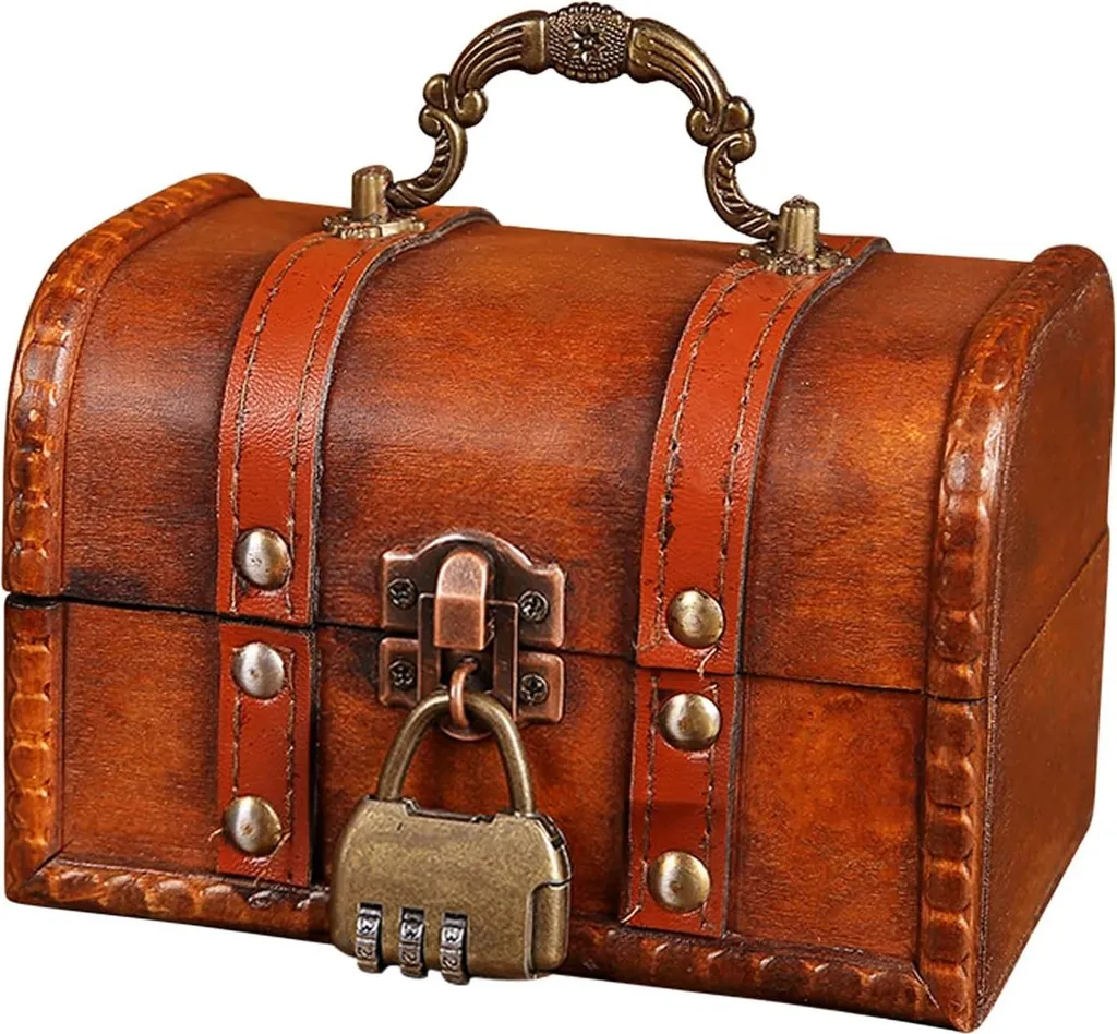 Boîte à Trésors Bois Rétro avec Serrure à Code - Décoration Artisanale