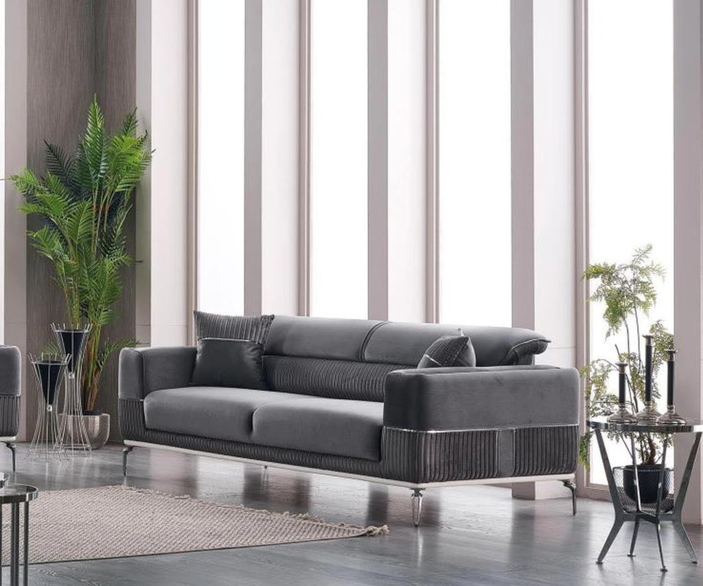 Grau Sofa 3 Sitz Dreisitzer Luxus Couch Grau Möbel Polster Textil Samt
