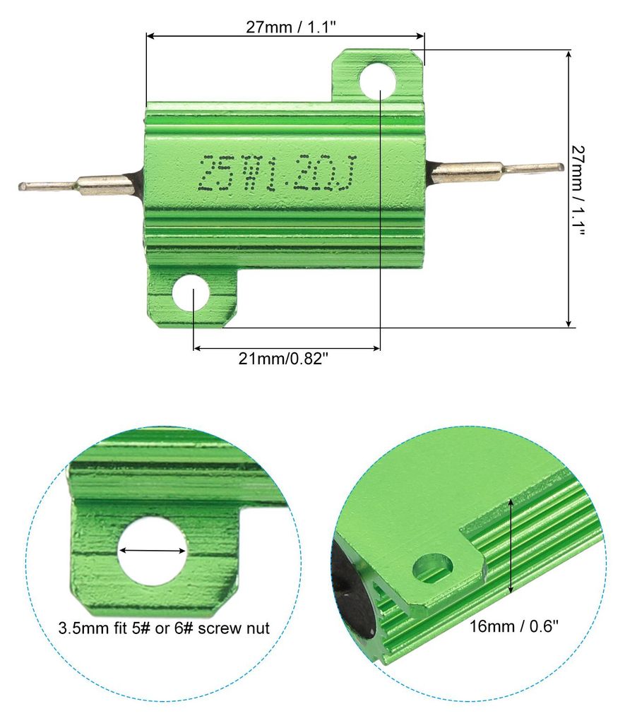5 Stk 25W 1.2 Ohm 5% Toleranz Aluminum Geh?use Widerst?nde Set Widerstand Sortiment mit Schrauben Drahtgewickelte Potentiometer Leistung fš¹r Mas...