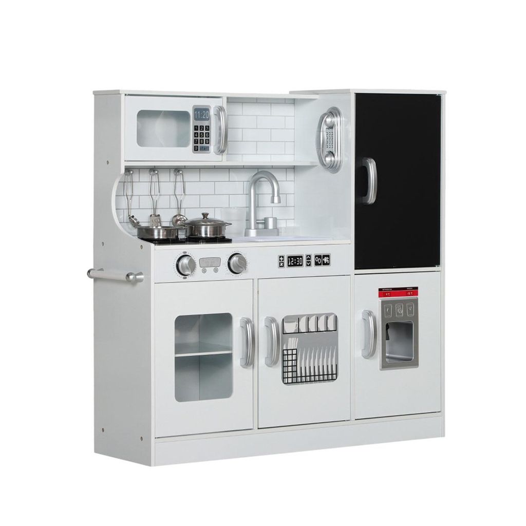 Spielküche Kinderküche mit Töpfen, Tafel, Telefon, Eismaschine, Herd Kinderküchen-Spielset Rollenspiel 83,8x26,8x81cm Weiß