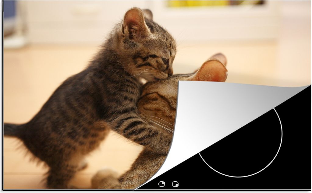 KitchenYeah Herdabdeckplatte Katze - Kätzchen - Schwarz , 81x52cm, Küche Deko, Ceranfeld Herdabdeckung, Abdeckplatte fùr Kochfeld
