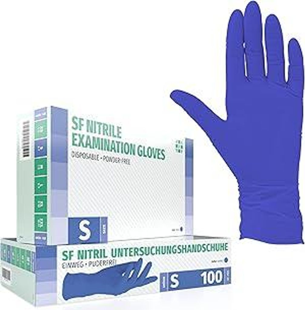 SF Nitrilhandschuhe S Violett – 100 Stück Einweghandschuhe, Einmalhandschuhe, Medizinische handschuhe, Puderfrei, Latexfrei, Handschuhe einweg z...