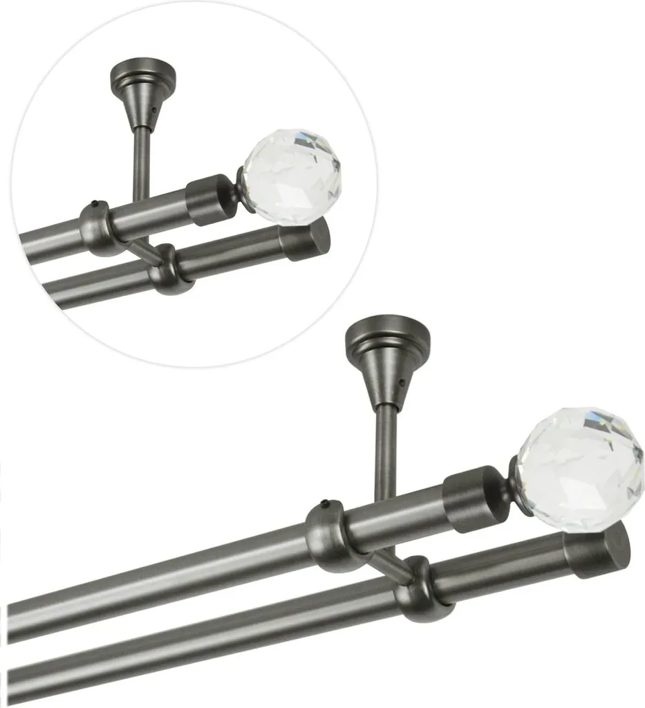 Bastone per Tende 360 cm Doppio Acciaio Anticato Cristallo a Sfera