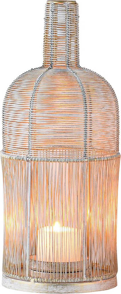 Marrakesch Boho Deko Windlicht Laterne 32cm aus Metall in weiß | Teelichthalter als Tischdeko Wohnzimmer Deko | Kerzenhalter Windlichter Preston a...