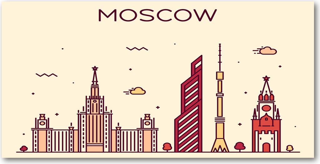 Tulup Leinwandbild -100x50 cm - Wandkunst - Drucke auf Leinwand - Leinwanddruck - Landkarten & Flaggen - Mehrfarbig - Moskauer Gebäude