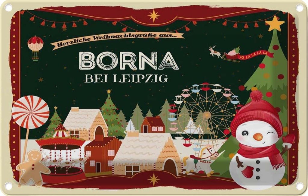 vianmo Blechschild 12x18 cm Weihnachten BORNA bei Leipzig