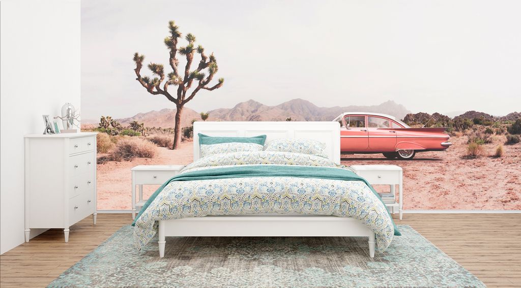 MuchoWow Fototapete für Wohnzimmer oder Schlafzimmer Wandtapete Vinyl Motivtapete Auto - Wüste - Baum - Berge - Sand - 435x260 cm - Kinderzimmer