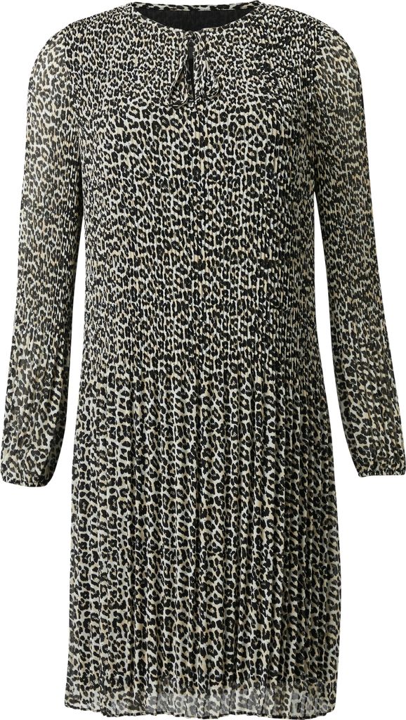 comma Chiffon Kleid Loose Fit mit Leo-Print, plissiert, Tunika-Ausschnitt, Braun, Größe 42