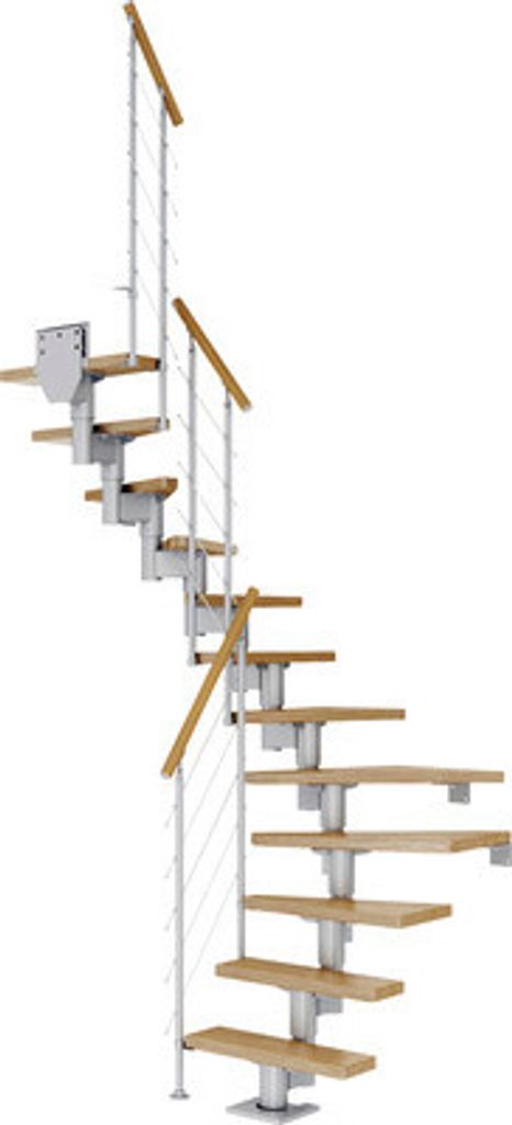 Pertura Mittelholmtreppe Spiros Perlgrau 1/2-gewendelt 65 cm Relinggeländer Eiche Lackiert 11 Stufen / 12 Steigungen