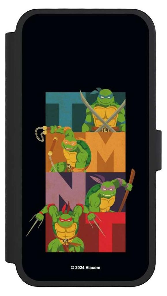 NIVOCASE Klapphülle für Apple iPhone 16 Pro Handyhülle aus Kunst Leder NIVOflip schwarz Fanartikel Offizielles Lizenzprodukt Teenage Mutant Ninj...