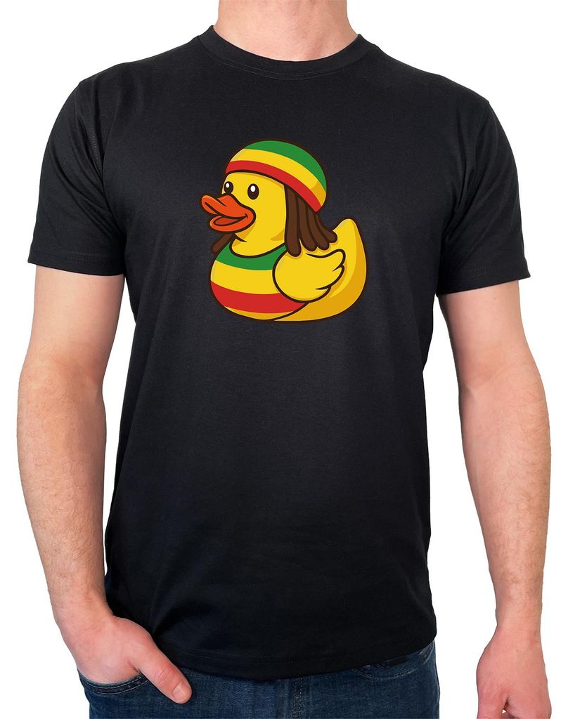 Huuraa Herren T-Shirt Quietscheente Reggae Gummiente Rastafari XXL Black Bio Baumwolle Fairtrade Herrenshirt Geschenkidee