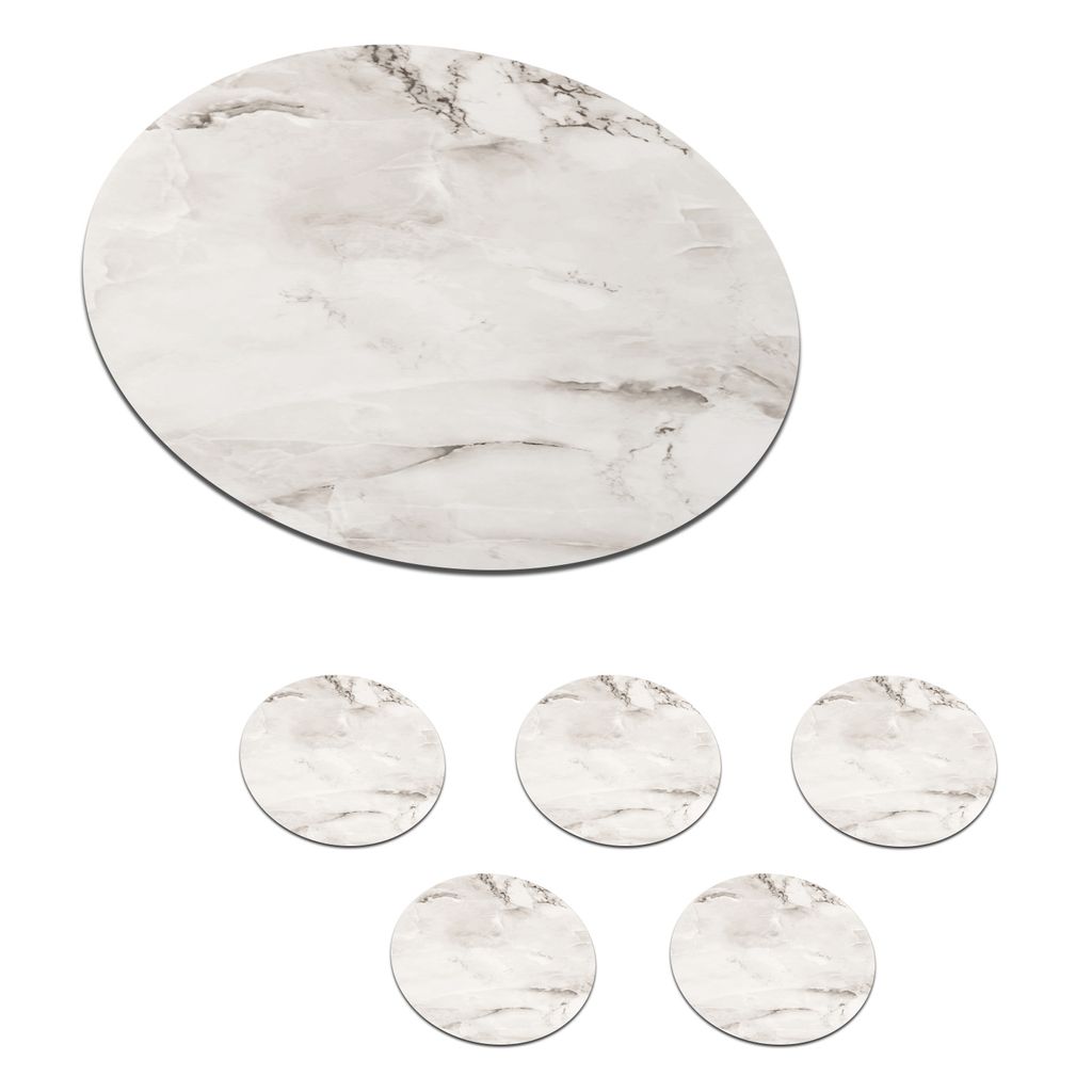 KitchenYeah Glasuntersetzer Rund 6er Set Marmor - Offset - Weiß 10x10 cm Untersetzer für Gläser - Getränkeuntersetzer - Tischplattenschutz -...