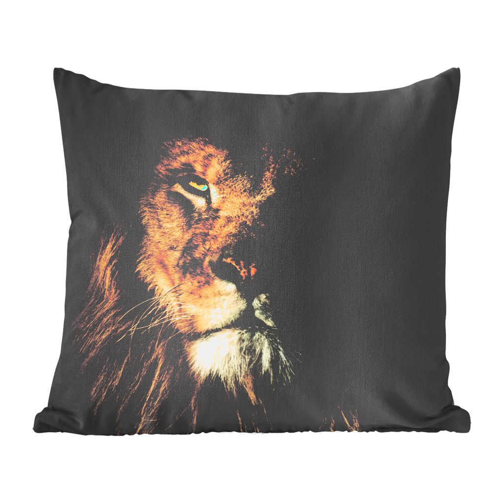 MuchoWow Zierkissen Sofakissen Wohnzimmer Dekokissen 40x40 cm Löwe - Tier - Schwarz - Foto Kissen - Schlafzimmer Dekoration