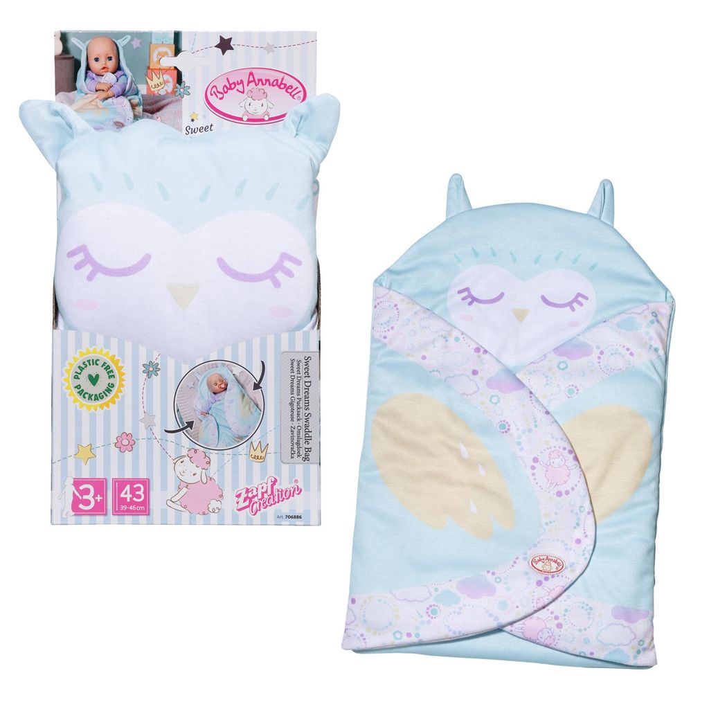 Baby Annabell Sweet Dreams Pucksack, Puckdecke mit Öhrchen-Details + Flügeldruck