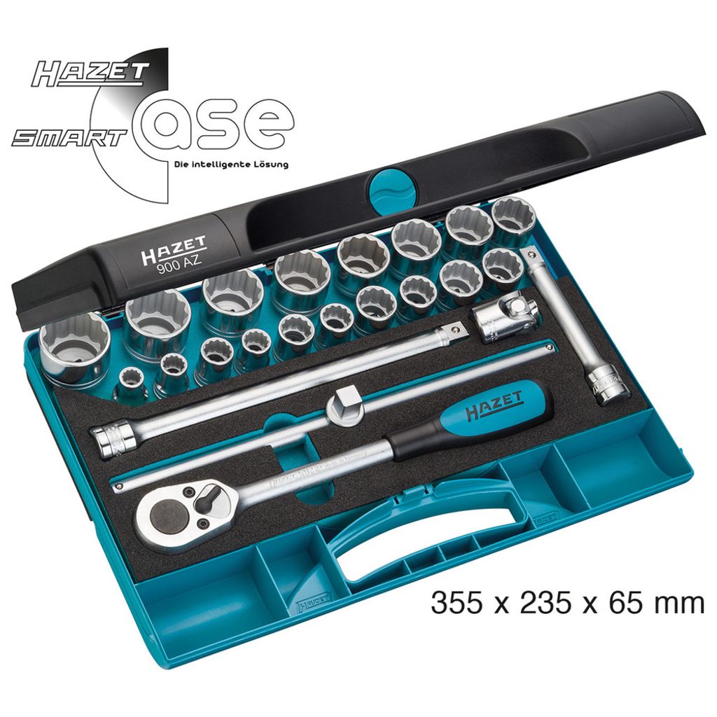 Hazet Steckschlüssel Satz 1/2 (12,5 mm) Vierkant hohl, Außen Doppelsechskant-Tractionsprofil, 23-tlg., 3/8 - 1,1/4