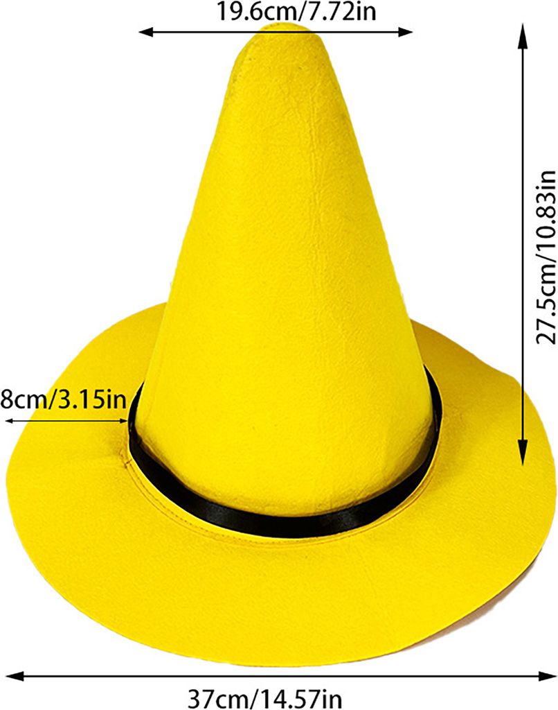 Halloween-Hexenhut, spitzer gelber Filz-Zauberer-Zylinder, große Krempe, Anziehhut, Cosplay-Zubehör, Süßes oder Saures-Party-Kostüm