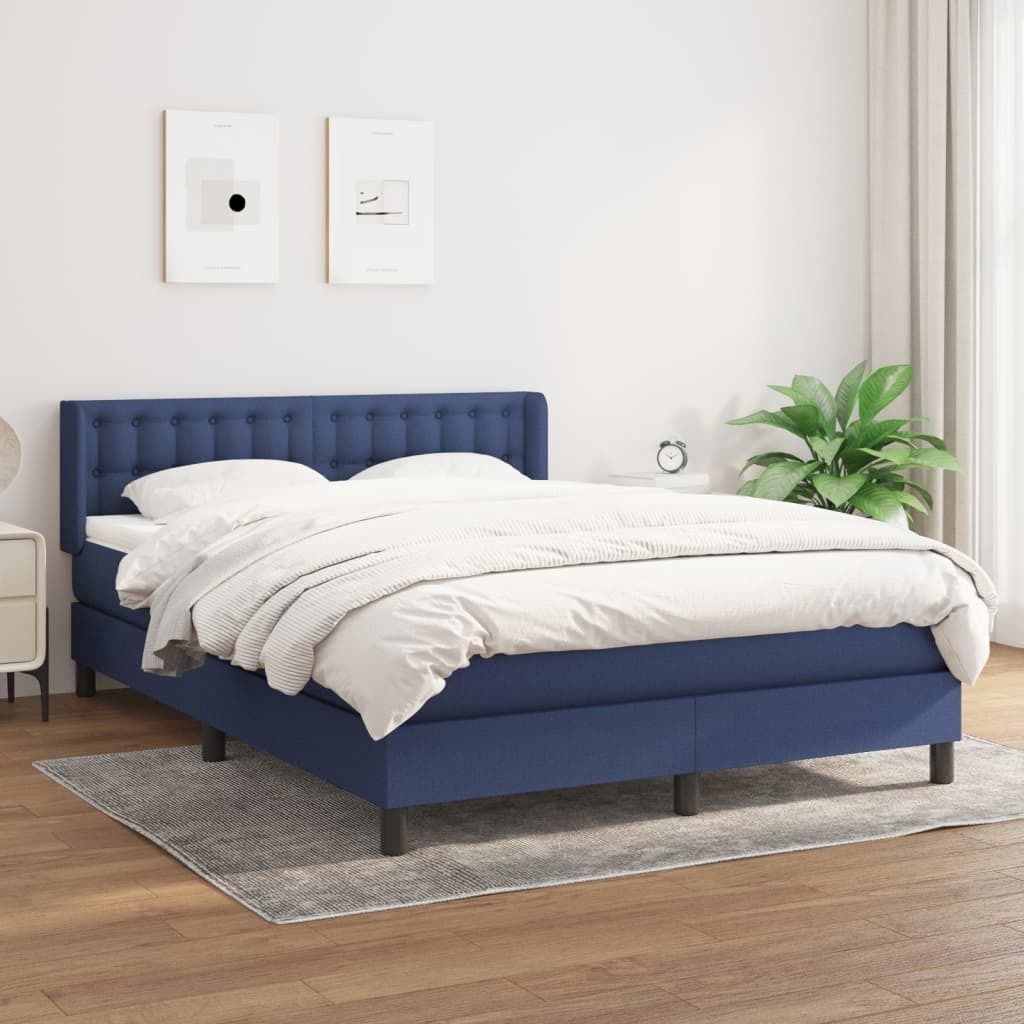 The Living Store Boxspringbett mit Matratze Blau 140x200 cm Stoff