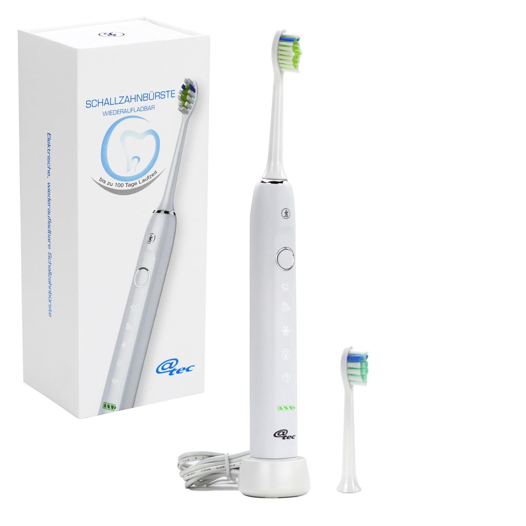 Schallzahnbürste @tec – 38.000 Schwingungen, 5 Modi, 2-Minuten-Timer, IPX7, USB