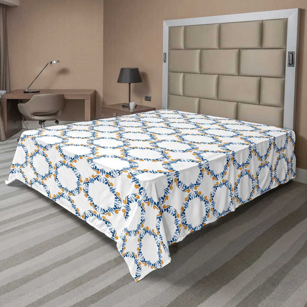 Drap de Lit Plat ABAKUHAUS Motif Médiéval Renaissance Bleu 275x260 cm