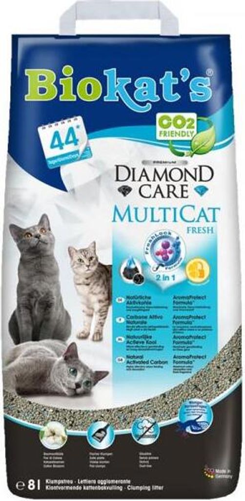 Biokat's Diamond Care MultiCat Fresh Katzenstreu mit Duft - Feine Klumpstreu aus Bentonit mit Aktivkohle speziell für Mehrkatzen-Haushalte - 1 Sac...