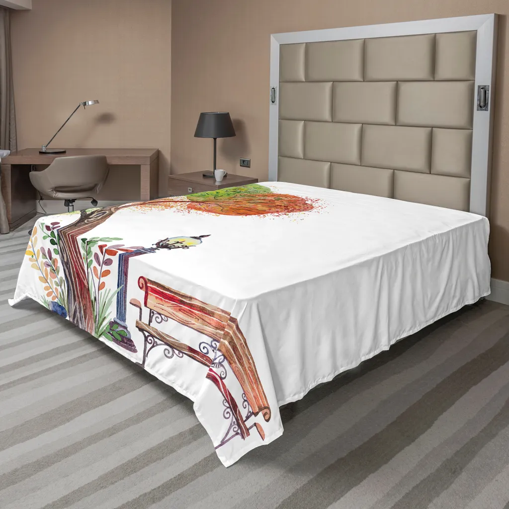 Drap de Lit Hypoallergénique Motif Arbres d'Automne Vert Brun 244x205