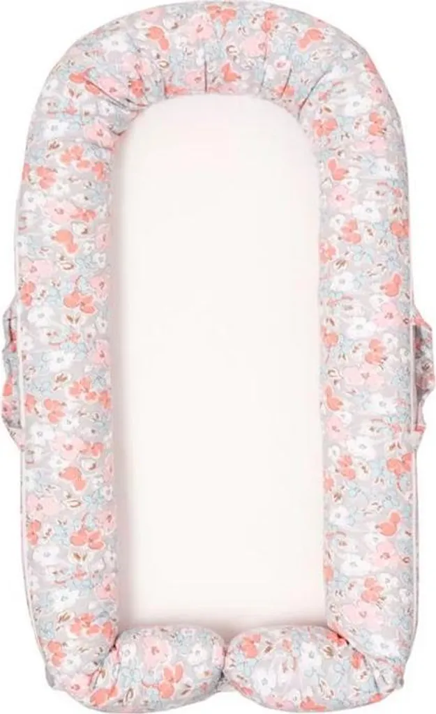 Nid de voyage pour bébé BabyMatex avec matelas confort gris et fleurs