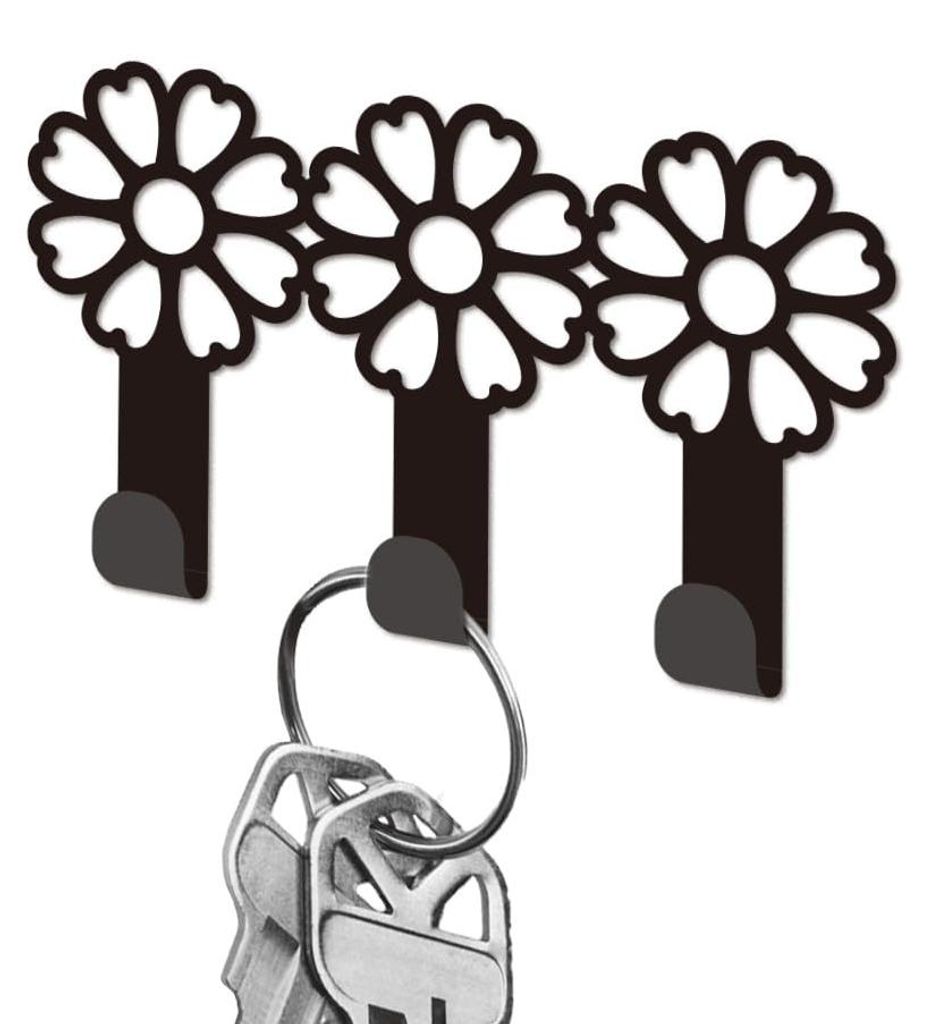 Metallener Schlüsselhalter in Form einer Blume, Wandmontage mit 3 Haken, Wandorganizer für Eingang, Haustür, Flur, Küche, Büro, zum Aufhängen...