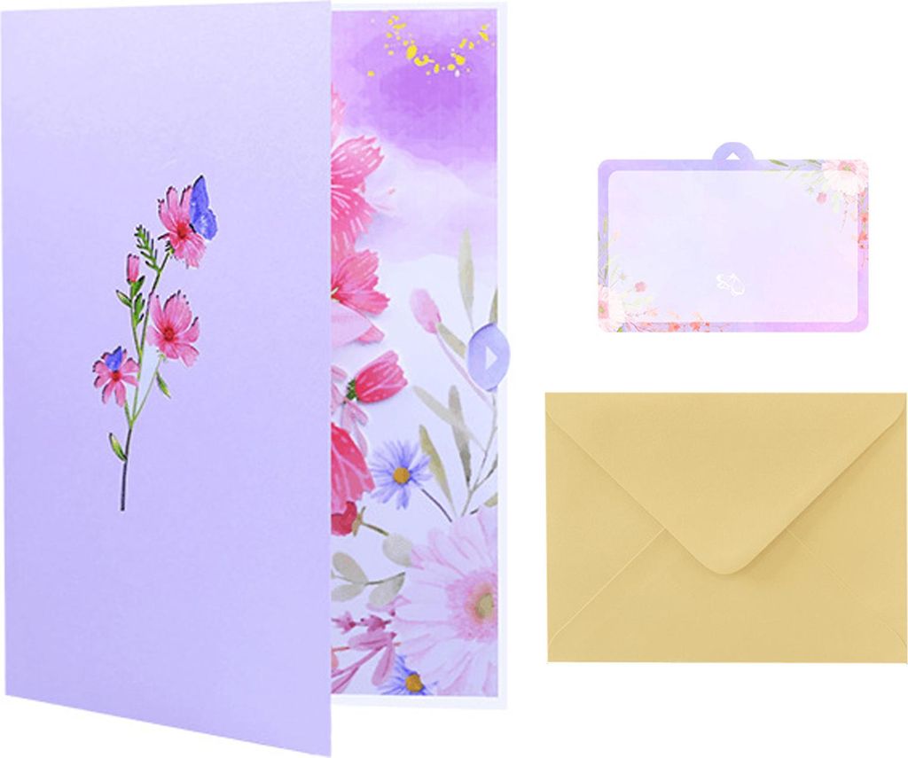 Pop Up Blumenkarte mit Schmetterling, 3D Geschenkkarte zum Geburtstag, Schmetterling Popup Karte Geburtstag Blumen Grußkarte mit Umschlag, für Fr...