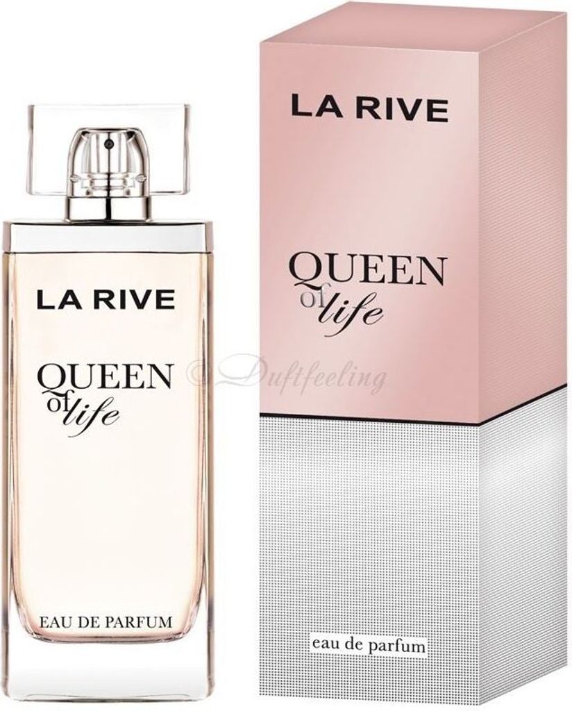 A perfume bottle and its packaging are displayed side-by-side against a white background.