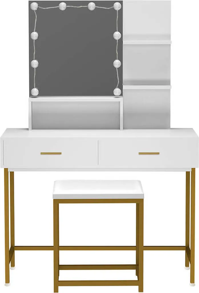 Coiffeuse 10 LED tactile 3 modes de lumière KASIA Blanche et Or Luxe