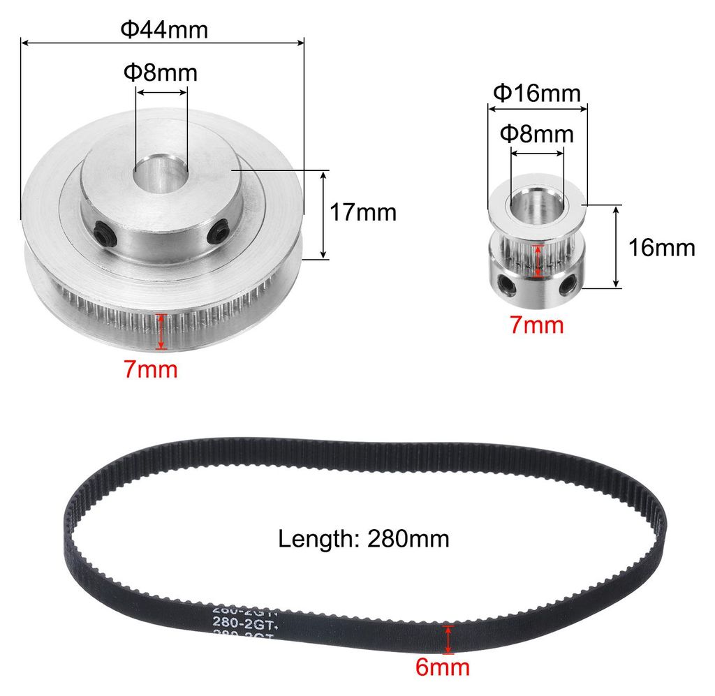 GT-2 Synchronrad 20&60 Z?hne 8mm Bohrung Aluminiumlegierung Zahnriemenscheibe mit 1 Stš¹ck L?nge 280mm Breite 6mm Riemen fš¹r 3D-Drucker CNC-Ma...