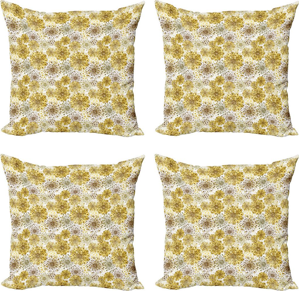 ABAKUHAUS Blumen Kissenbezug Set (4 Stück), Blüten, Moderner Doppelseitiger Digitaldruck, 50 cm x 50 cm, Khaki, Braun, Weiß