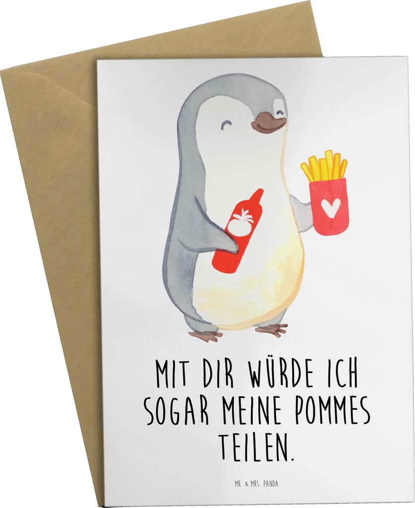Mr. & Mrs. Panda Klappkarte Pinguin Pommes - Weiß - Geschenk, weihnachtskarten, für Freundin, babykarte, Liebesbeweis, einladungskarten, osterkar...