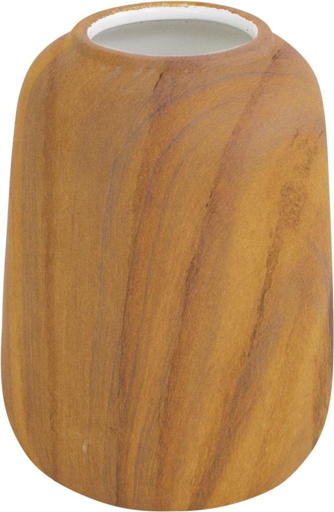 Deko Vase Porzellan | Holzdesign Hellbraun | 13×17 cm | Modern | 07803