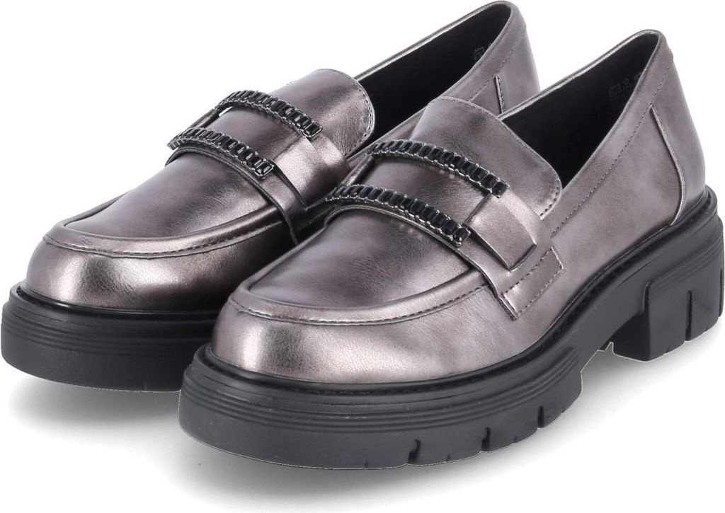 Marco Tozzi Damen Loafer Slipper Silber Kunstleder veganGröße:42