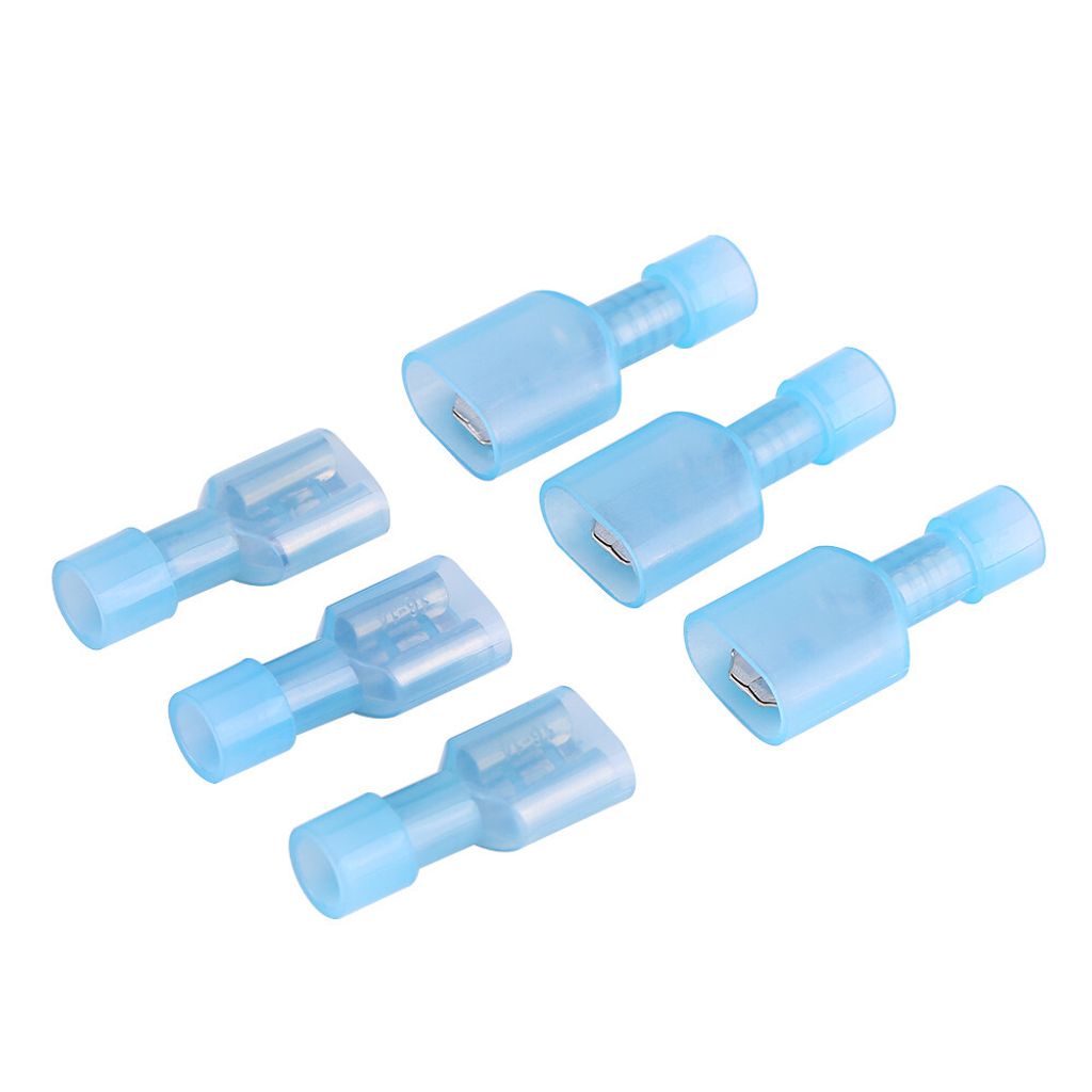 100 Stück blaue, isolierte elektrische Kabelschuhe (Stecker und Buchse) für Kabelquerschnitte von 16-14 AWG