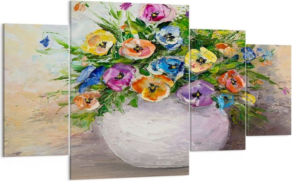 Bild auf Leinwand - Leinwandbild - Blumen Blumenstrauß Vase bunt - 160x90cm - Wand Bild - Wanddeko - Leinwanddruck - Bilder - Kunstdruck - Wanddek...