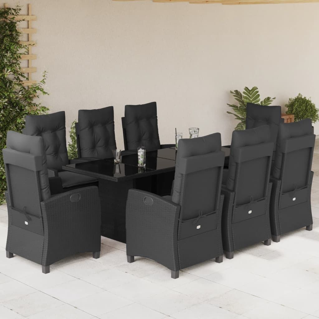 Maison Exclusive - 9-tlg. Garten-Essgruppe mit Kissen Schwarz Poly Rattan