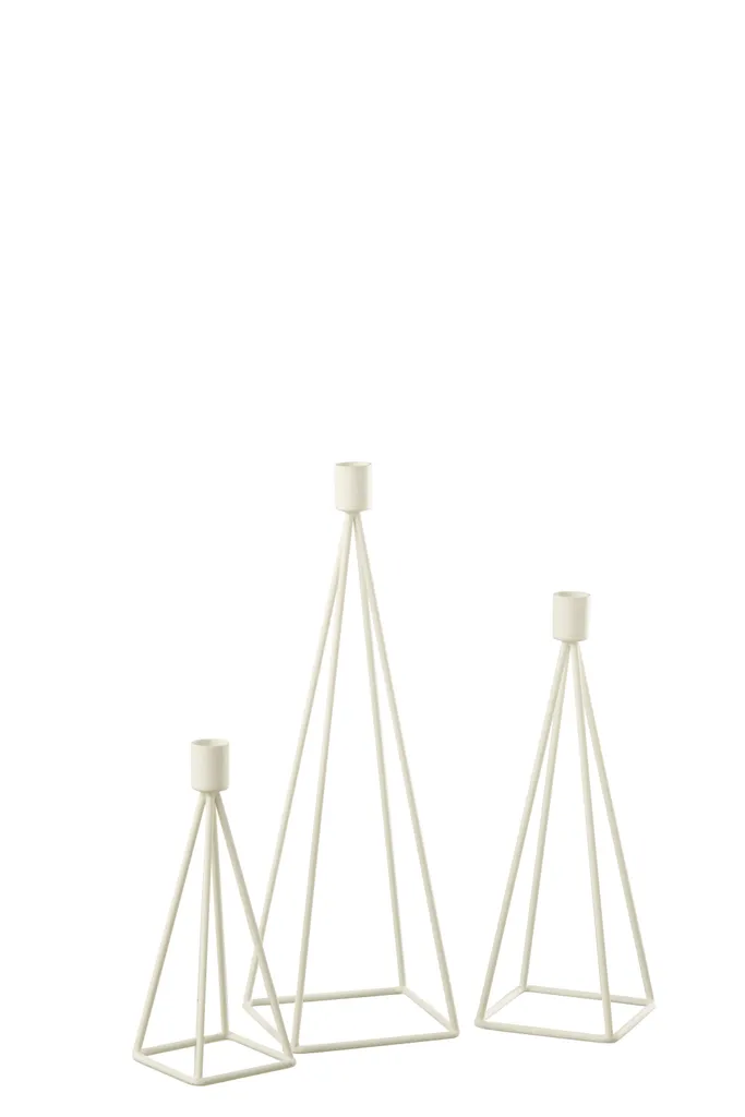 Set de 3 Bougeoirs Décoratifs en Métal Blanc pour Table et Buffet J-Line